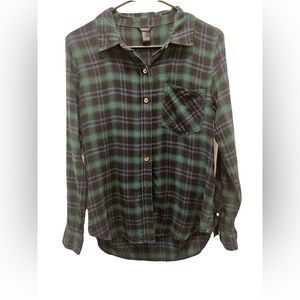 Forever 21 Blue/Green/violet plaid Flannel